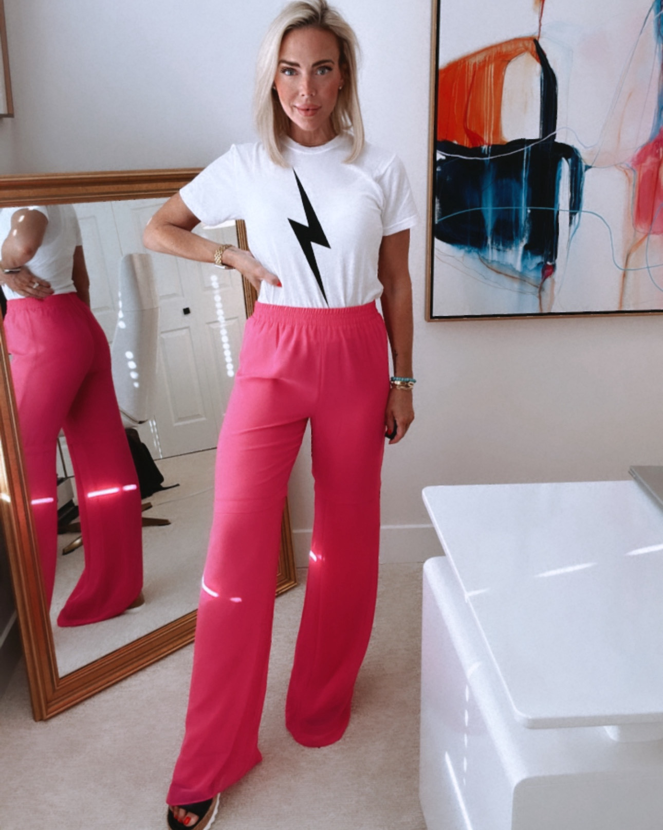 Now this is how you snaz up an Aviator Nation Tee! 

I am OBSESSED with these new pink pants that are 110% ON TREND for summer. The fit is absolutely amazing. I am a size XS in the top and the pants. 
I LOVE THESE PANTS COME IN SIZES FOR EVERY WOMAN 💪

I paired this fit with my new Steve Madden platform sandals and bam-effortlessly chic summer weekend outfit! 

Happy shopping, ladies! 🛍️

Xoxo,
CeCe 🙏#LTKSummer #SummerOutfits #LTKMidSize 

#LTKBeauty #LTKU #LTKFindsUnder100 #LTKOver40 #LTKStyleTip #LTKParties #LTKSeasonal