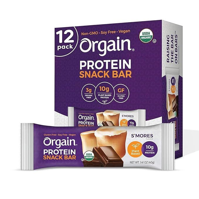 Orgain Organic Plant Based Protein Bar, S'Mores - Vegan, Gluten Free, Non Dairy, Soy Free, Lactos... | Amazon (US)