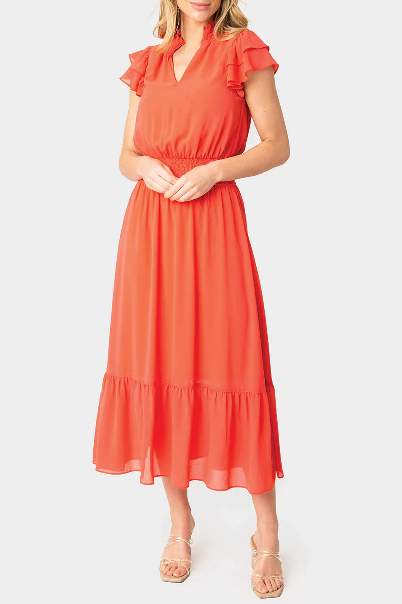 Romantic Feminine Flutter Sleeve Maxi Dress | Gibson