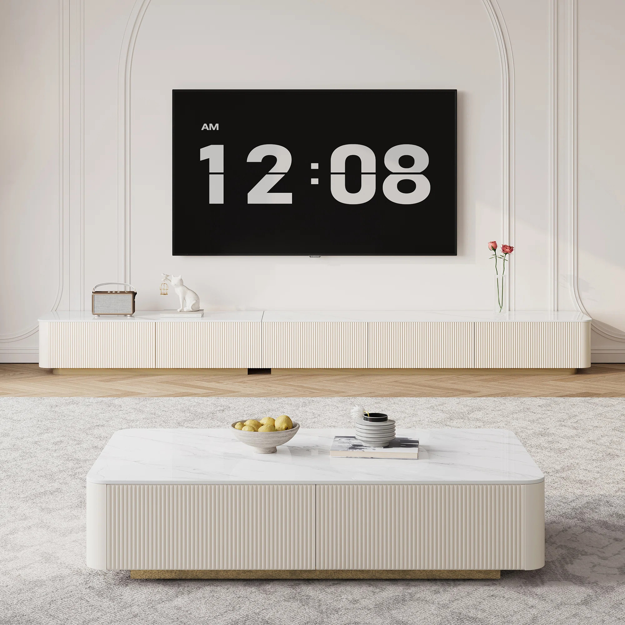 52'' Modern Rectangular Coffee Table With Faux Marble Top, 4 Large Drawers And Gold Stainless Ste... | Wayfair North America