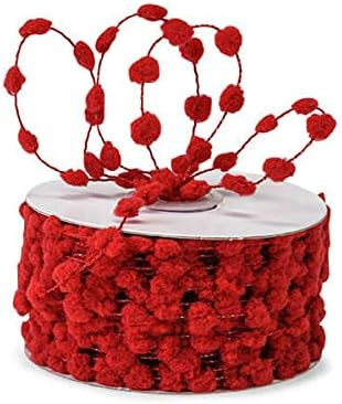 AK TRADING CO. 25 Yards Fuzzy Pom Pom Wired Trim Ribbon Lace - Red | Amazon (US)