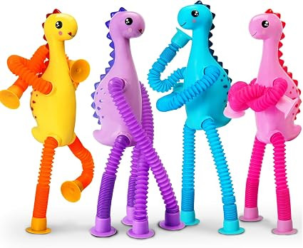 4Pcs Dinosaur Airplane Travel Car Ride Toys for Toddlers Kids Boys Girls Sensory Suction Cup Tube... | Amazon (US)