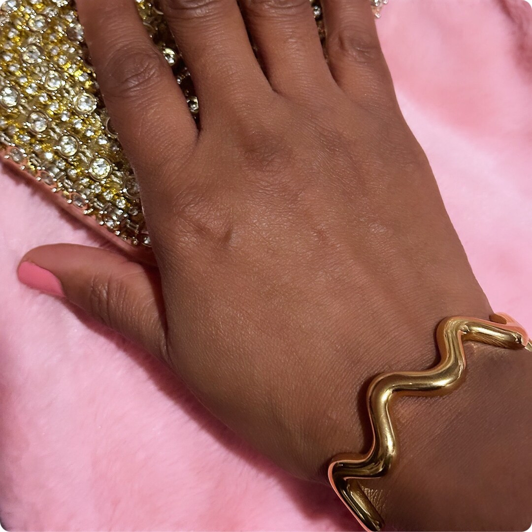 Geometry Line Wave Open Bangle, Wave Line Cuff Bangle | Etsy (US)