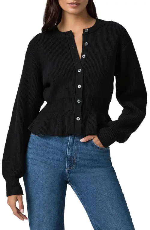 PAIGE Roslin Wool Blend Peplum Cardigan in Black at Nordstrom, Size Large | Nordstrom