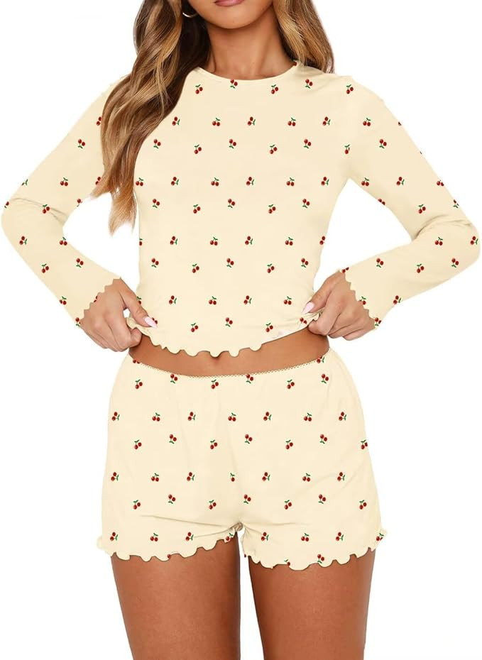 BONITEE Womens Pajamas Set 2 Piece Sets Casual Long Sleeve Tops Lounge Outfit 2026 Fall PJ Shorts... | Amazon (UK)