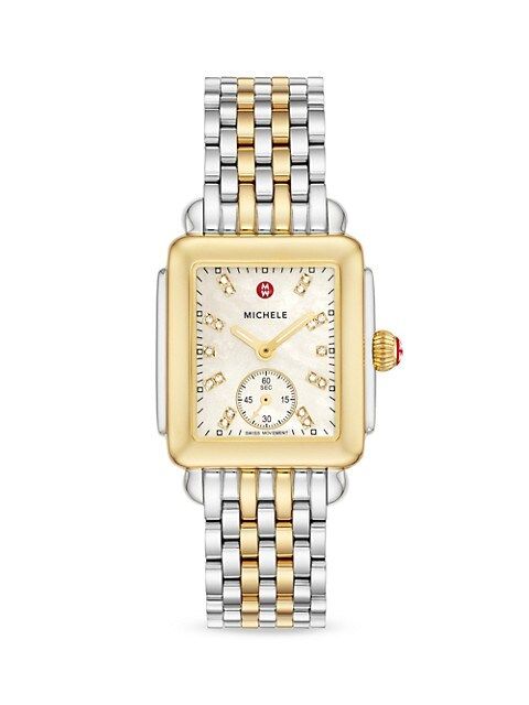 Michele Deco Two-Tone Diamond Marker Rectangular Bracelet Watch | Saks Fifth Avenue