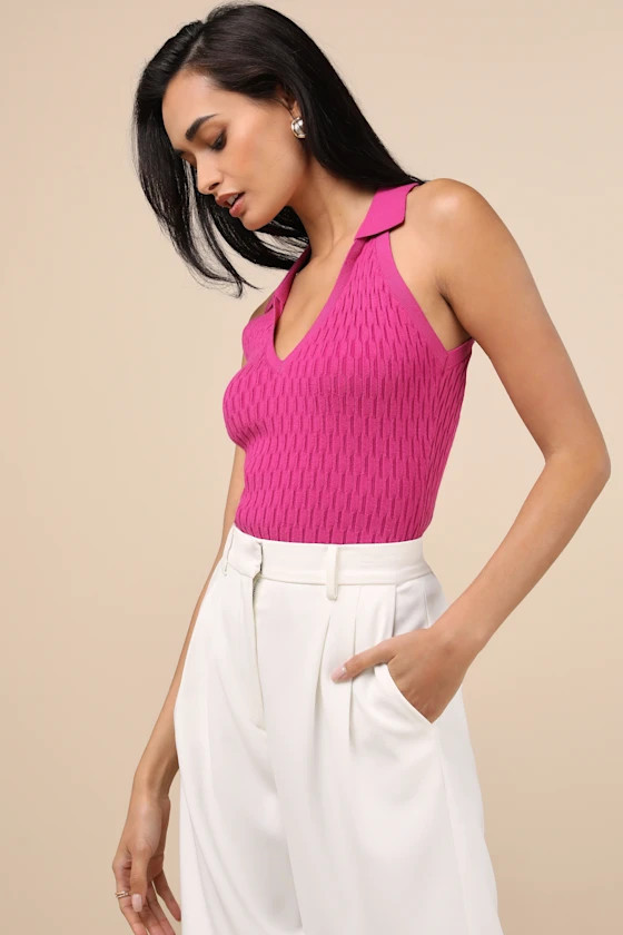 Eliseo Fuchsia Knit Collared Tank Top | Lulus