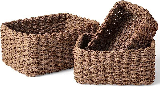 La Jolíe Muse Woven Storage Baskets, Recycled Paper Rope Bin Organizer Divider for Cupboards Dra... | Amazon (UK)