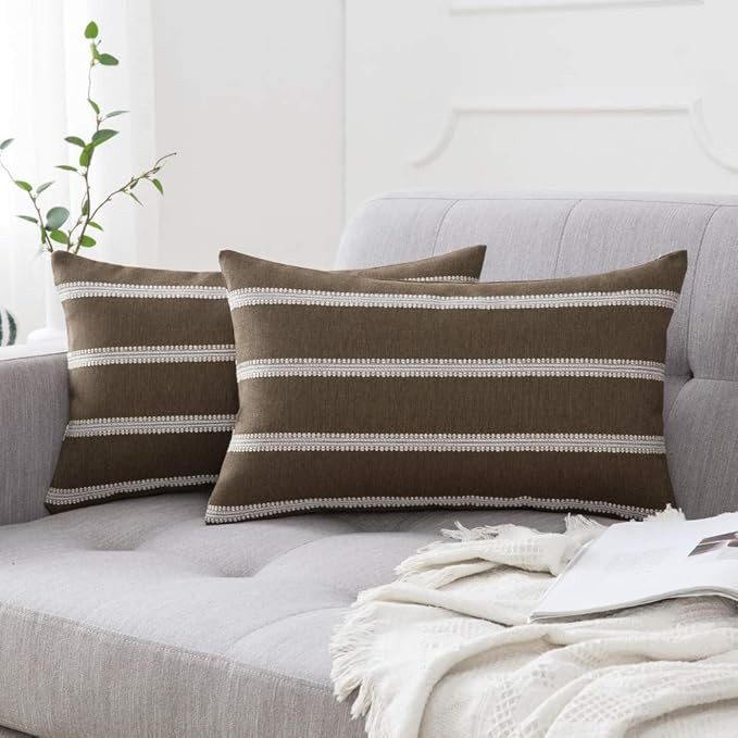 MIULEE Set of 2 Decorative Throw Pillow Covers Striped Modern Farmhouse Cushion Cases Lace Linen ... | Amazon (US)
