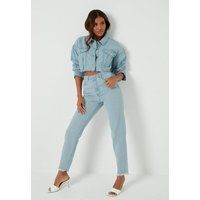 Tall Blue Light Wash Co Ord High Waisted Mom Jeans | Missguided (US & CA)