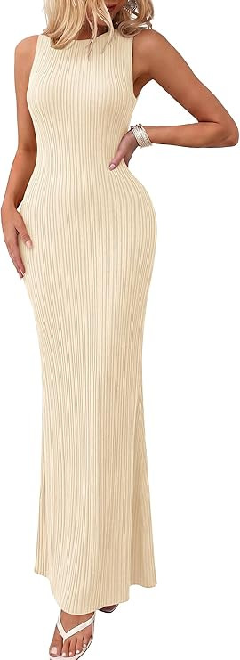 PRETTYGARDEN Women's 2026 Summer Casual Maxi Dresses Ribbed Knit Sleeveless Bodycon Elegant Going... | Amazon (US)