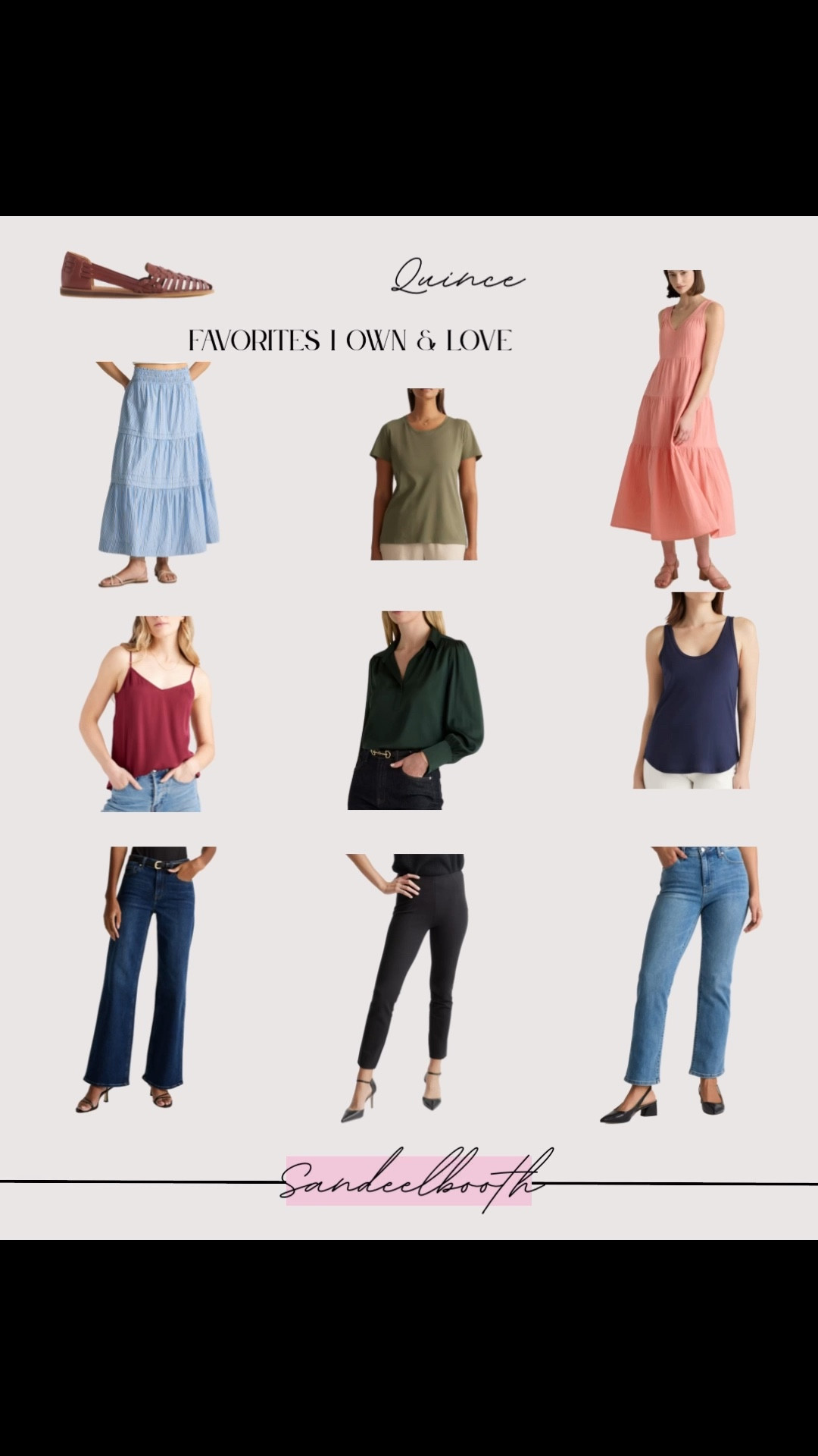 ✨ Quince Favorites I Own & Actually Wear ✨

These are my go-to closet staples from Quince—chic, comfy, and budget-friendly without sacrificing quality. From their dreamy washable silk camisoles to the flattering organic cotton skirt, these pieces are truly wardrobe workhorses I reach for on repeat.

👗 Featured pieces I own & love:
	•	Washable silk camisoles (elevated + easy to care for)
	•	Organic cotton tiered midi skirt (SO comfy + versatile)
	•	Stretch ponte pants (great for work or travel)
	•	Classic straight leg + flare denim
	•	Cotton t-shirts & flowy dresses (perfect a summer wedding)
	•	The perfect lightweight blouse for dressing up
	•	Leather huarache sandals (hello comfort!)

🛍️ Tap to shop my most-worn, most-loved Quince pieces!

#quincefinds #quincefashion #minimaliststyle #everydayoutfits #capsulewardrobe #wardrobestaples #ltkfashion #affordableluxury #organiccotton #washablesilk #styleonabudget

#LTKWorkwear #LTKMidsize #LTKWedding