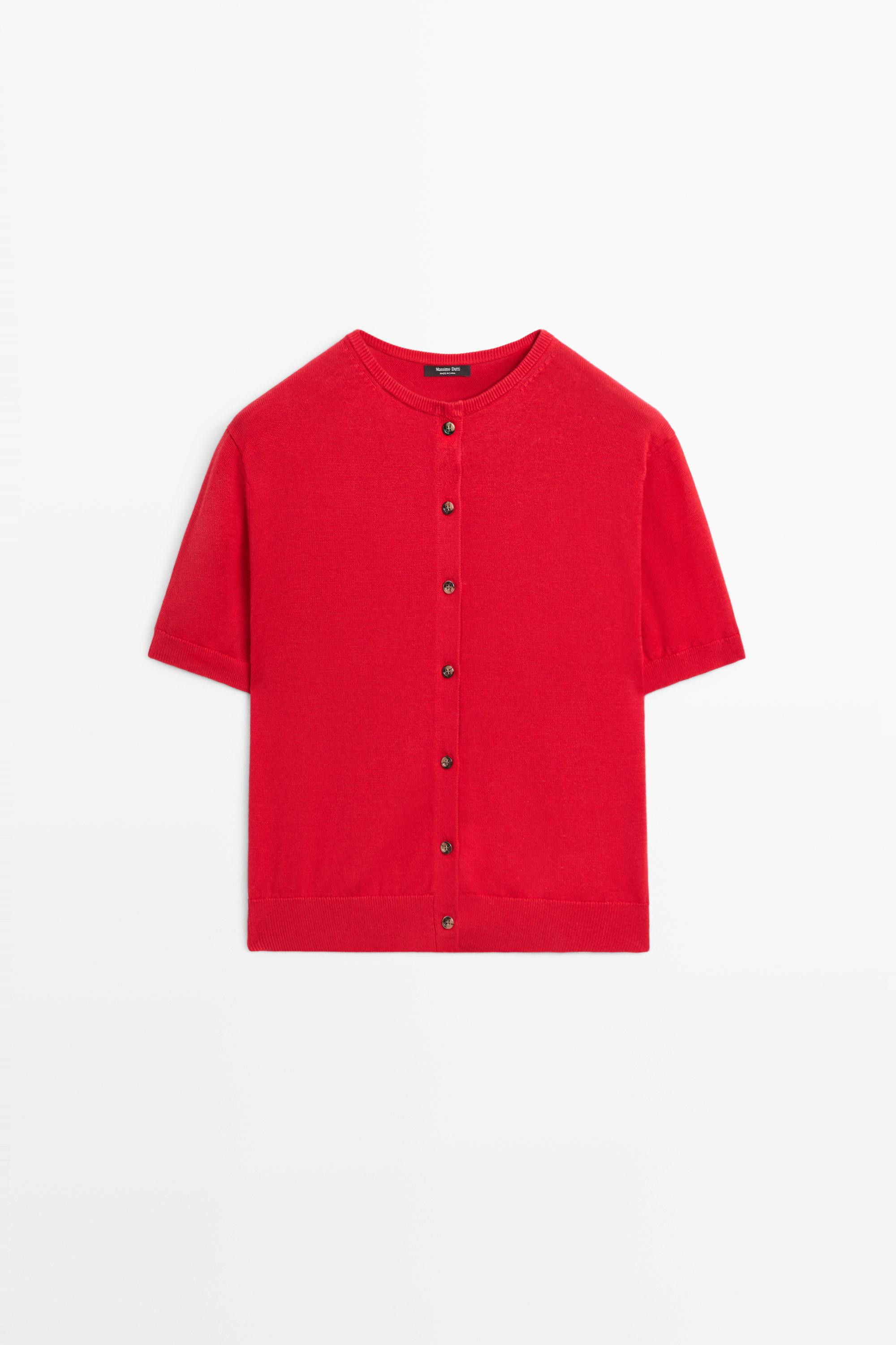 100% cotton short sleeve knit cardigan - RED | Massimo Dutti US