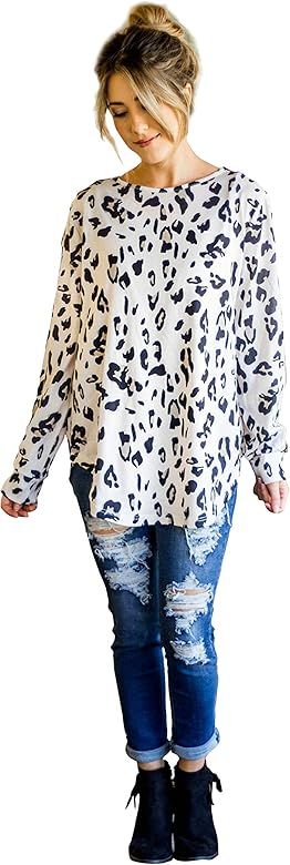Women's Long Sleeve Leopard Knit Casual Loose Sweater Outerwear | Amazon (US)