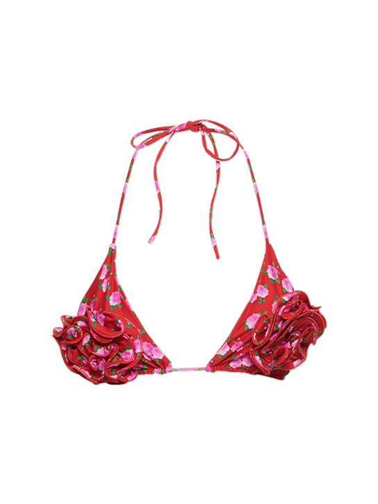 Printed triangle 3D flower bikini top | Luisaviaroma