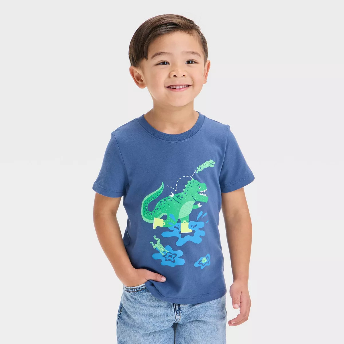 Toddler Boys' Short Sleeve Dino Puddle Jumping Graphic T-Shirt - Cat & Jack™ Blue | Target