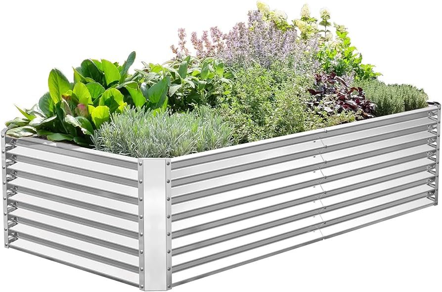 FRIZIONE 8x4x2ft Galvanized Metal Raised Garden Bed for Vegetables, Outdoor Garden Raised Planter... | Amazon (US)