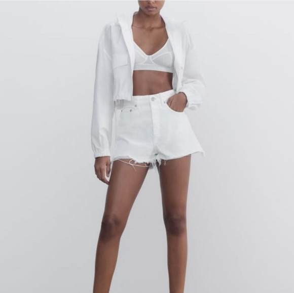 Zara White Destroyed Distressed Button Fly Jean Shorts | Poshmark