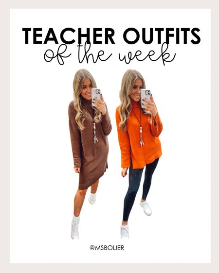 Teacher outfits from this past short week before thanksgiving break! 
Wearing M in the brown dress and M in the orange sweater! Leggings are true to size!

| fall fashion | fall outfits | work outfits | middle school teacher 

#LTKworkwear #LTKfindsunder50 #LTKSeasonal