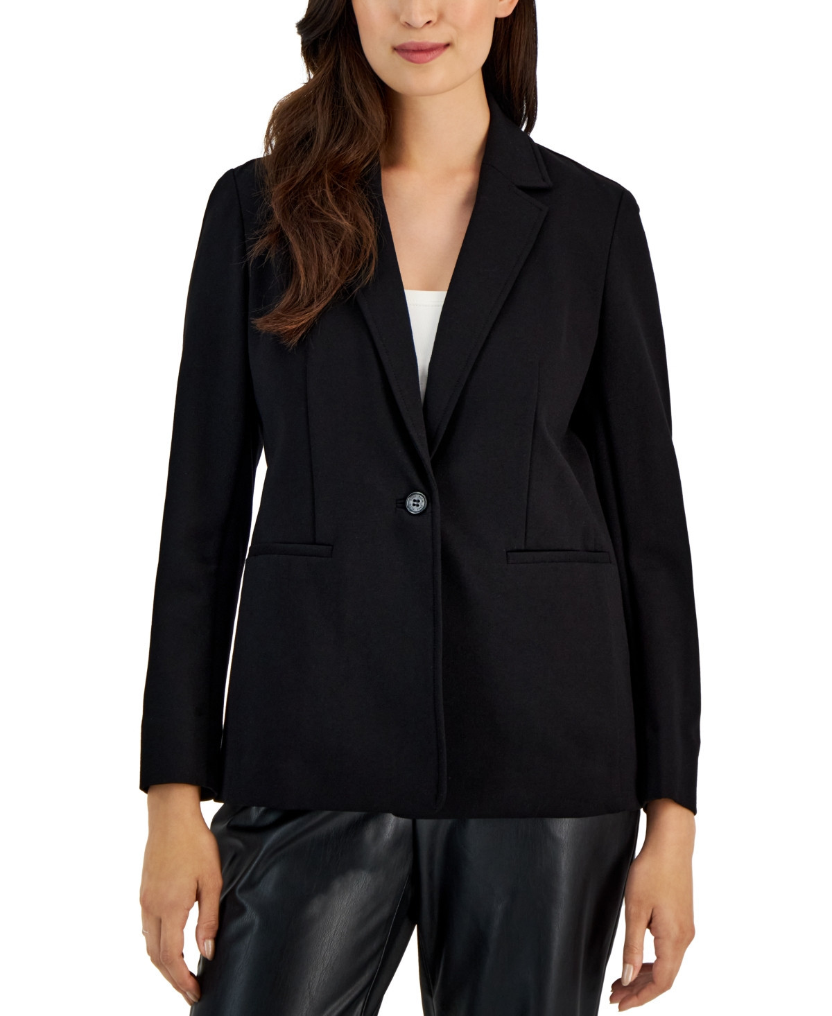 Anne Klein Petite Notched Collar One-Button Blazer - Anne Black | Macy's