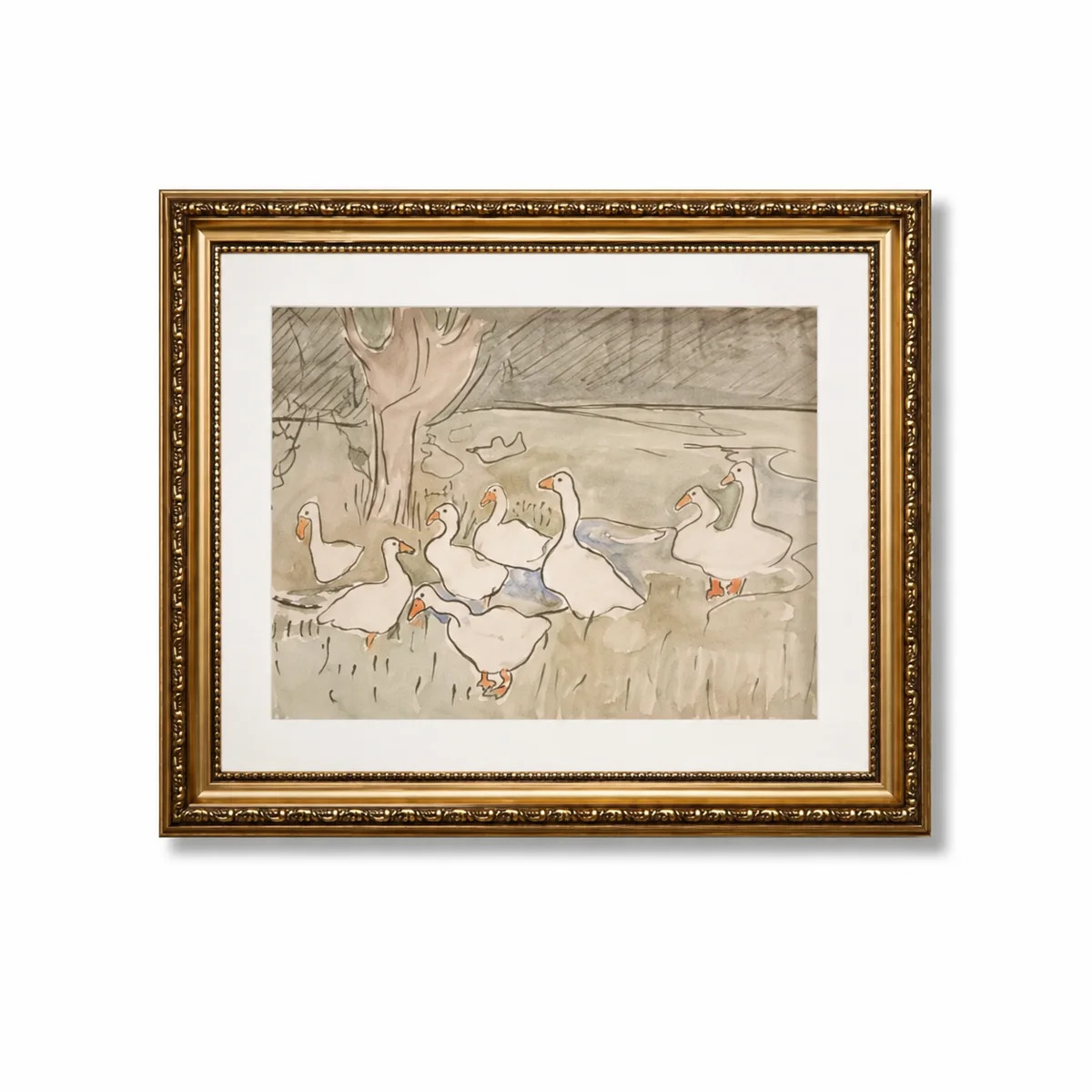 Vintage Gold Framed Wall Art, Farmhouse Nursery Duck Paintings, Rustic Canvas Prints Artwork with... | Wayfair North America