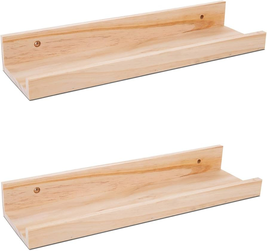 AZSKY 16 in Floating Shelves Set 2, Natural Wood Ledge Shelf, Wall Shelf, Picture Ledge Shelf, Ga... | Amazon (US)