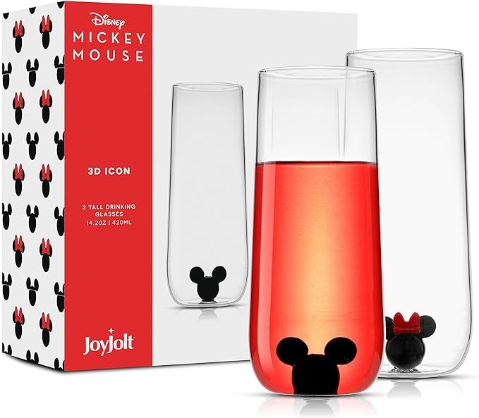 JoyJolt Disney Mickey Mouse, Icon Highball Glass 2pc Glass Drinking Glasses. 14oz Tall Glasses fo... | Amazon (US)