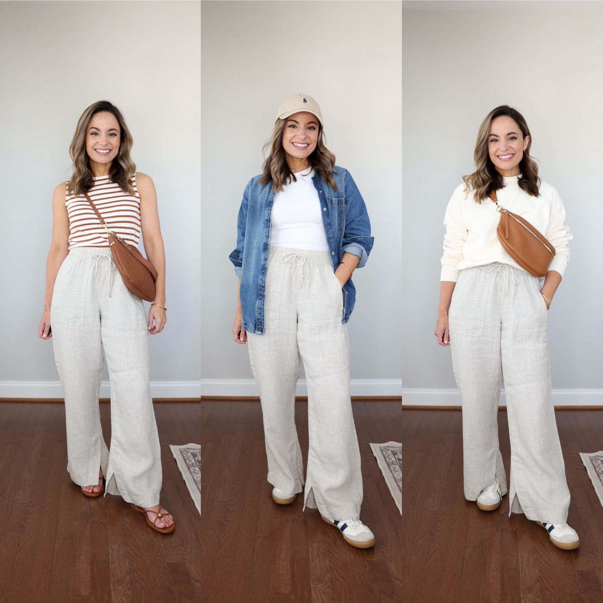 Of the linen pants I shared one of my personal favorites are the Athleta retreat linen pants. 

I wear these in petite xxs - they have a 28” inseam. 

Many of my readers found these to run large so I recommend a size down. 

Pants (Athleta): petite xxs (28” inseam) 
Tank top (J.Crew Factory): xxs 
Denim top (Walmart): xs 
White t-shirt (Quince): xs 
White sweatshirt (Athleta): xxs 


#LTKPetite