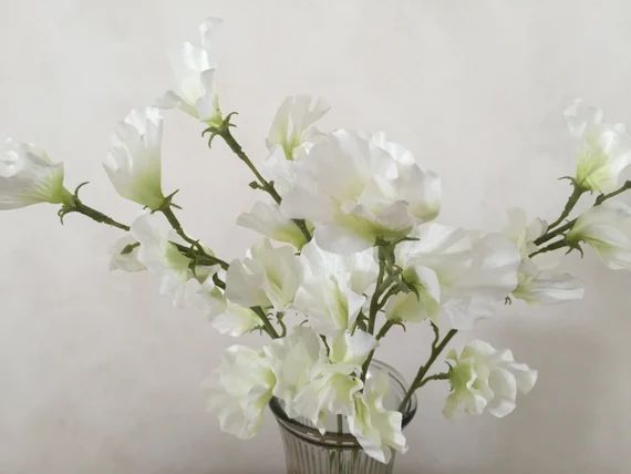 White Sweet Pea Silk Flower Bush, Artificial, Faux, Silk Wedding Flowers - 22" Tall | Etsy (US)
