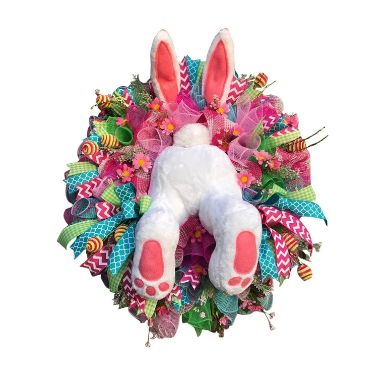 Utoimkio Easter Rabbit Wreath for Front Door Hanging Ornaments Easter Thief Bunny Butt with Ears ... | Walmart (US)