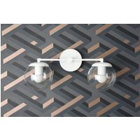 Clear Glass Globe Bathroom Vanity - 2 Light Fixture Matte White Mid Century Modern Double Wall Sconc | Etsy (US)