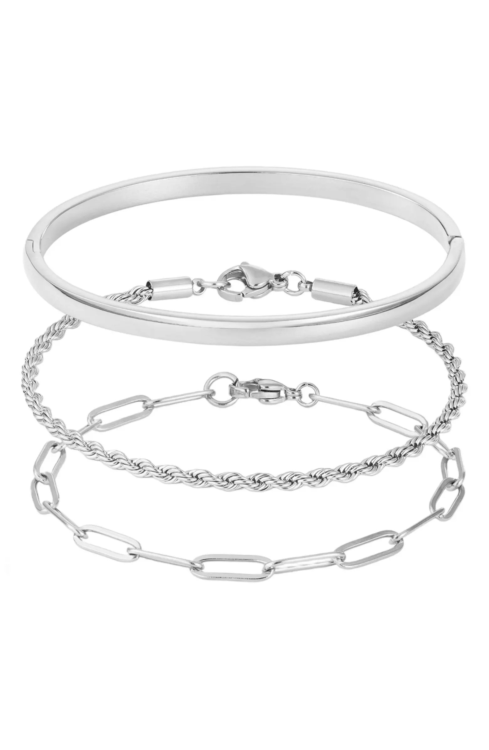 Set of 3 18K Gold Plated Stainless Steel Bracelets | Nordstrom Rack