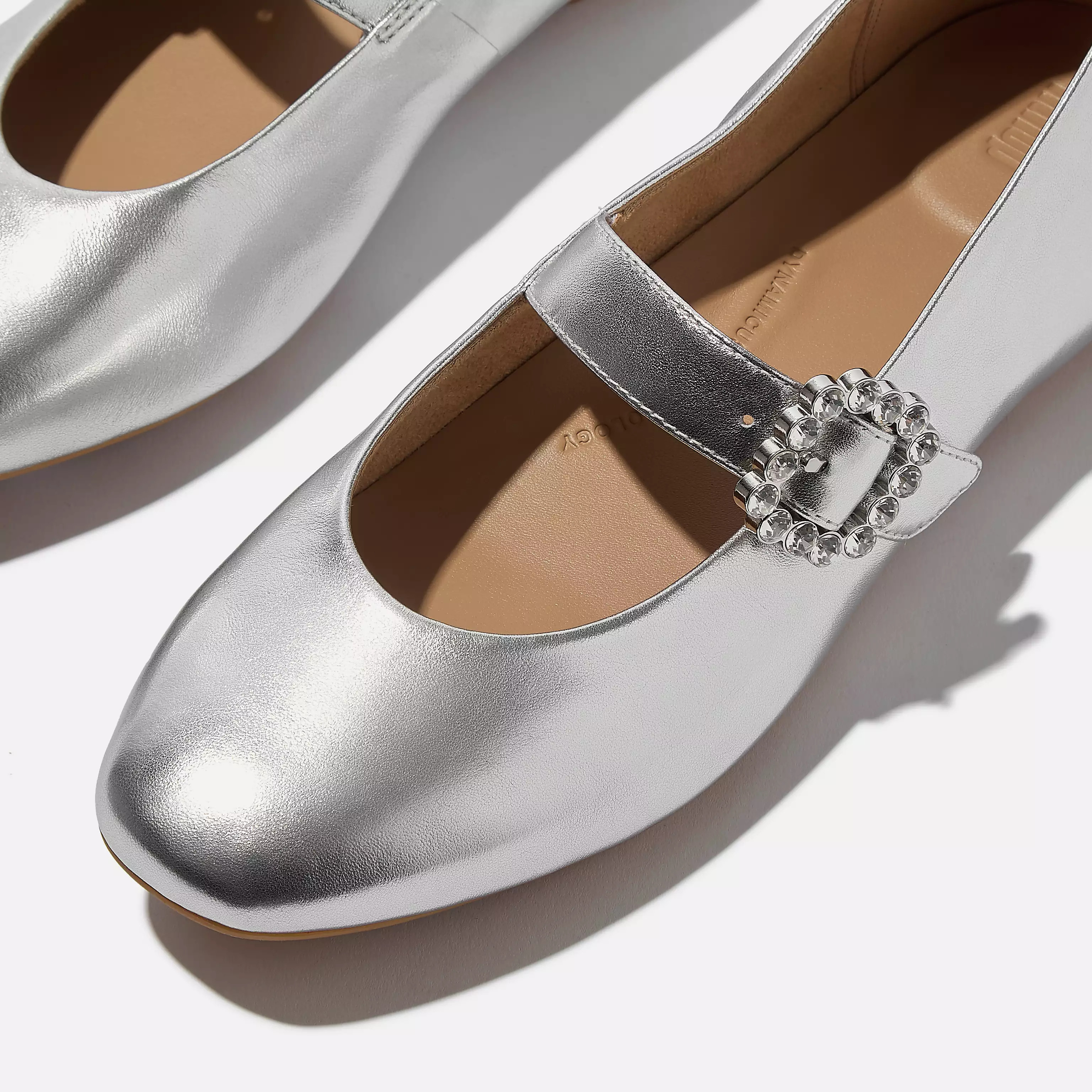 DELICATO Crystal-Buckle Metallic-Leather Mary Janes | FitFlop (US)