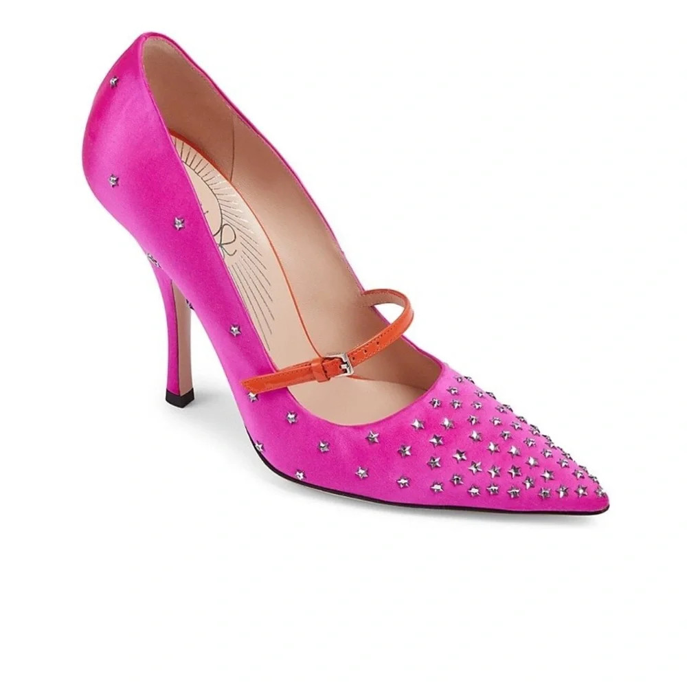 Gucci Jodie Pink Fuchsia Star crystal embellished Heels with Tangerine Strap | Poshmark