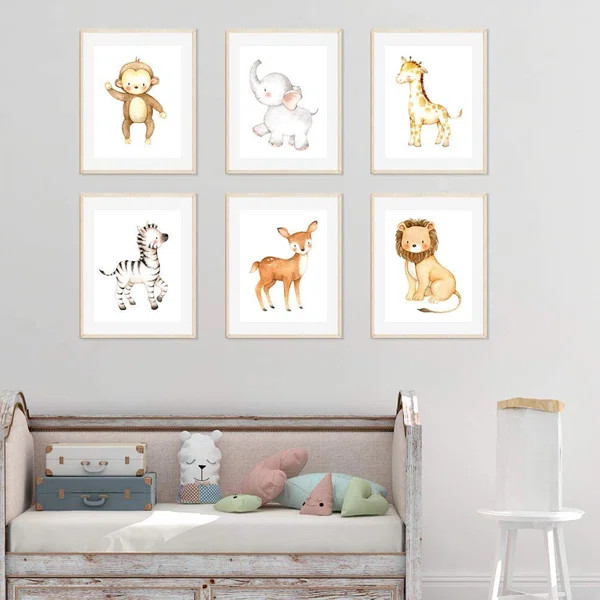 Dedakia Burlap, Lion, Zebra, Giraffe, Deer, Elephant, Monkey 6-Piece Set Paper Print | Wayfair North America