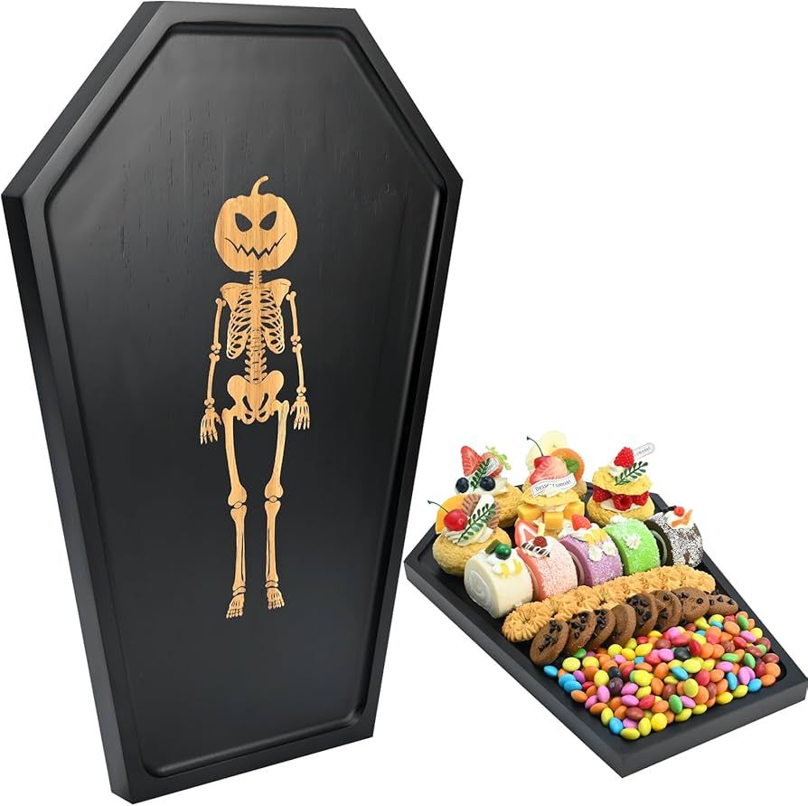 Halloween Coffin Charcuterie Board 15.8'' Tall Goth Coffin Serving Dishes Wood Horror Skeleton Se... | Amazon (US)