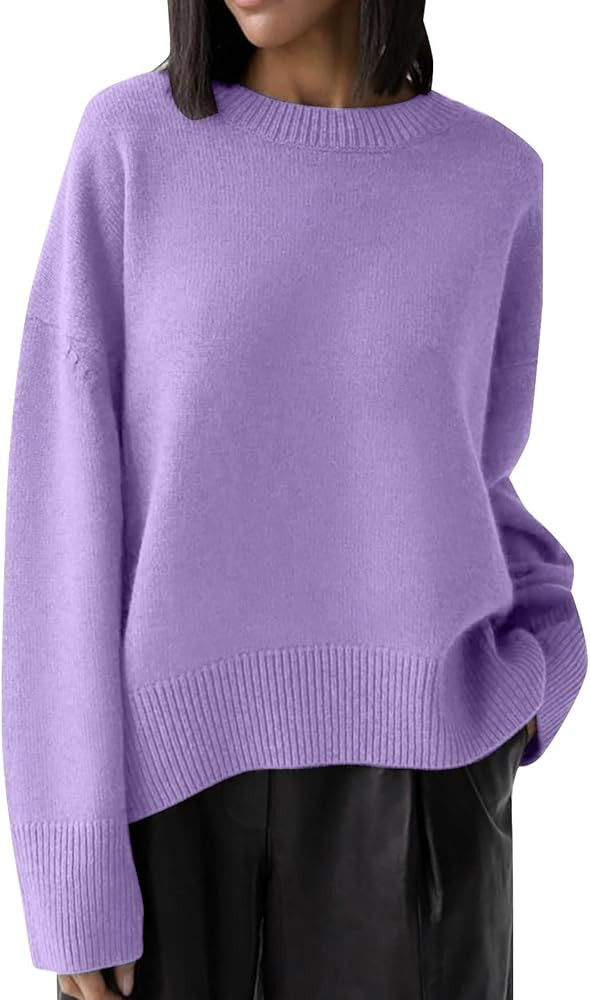 Fall Sweaters for Women Loose Super Soft Knit Top Womens Striped Pullover Sweater Pullover Long S... | Amazon (US)