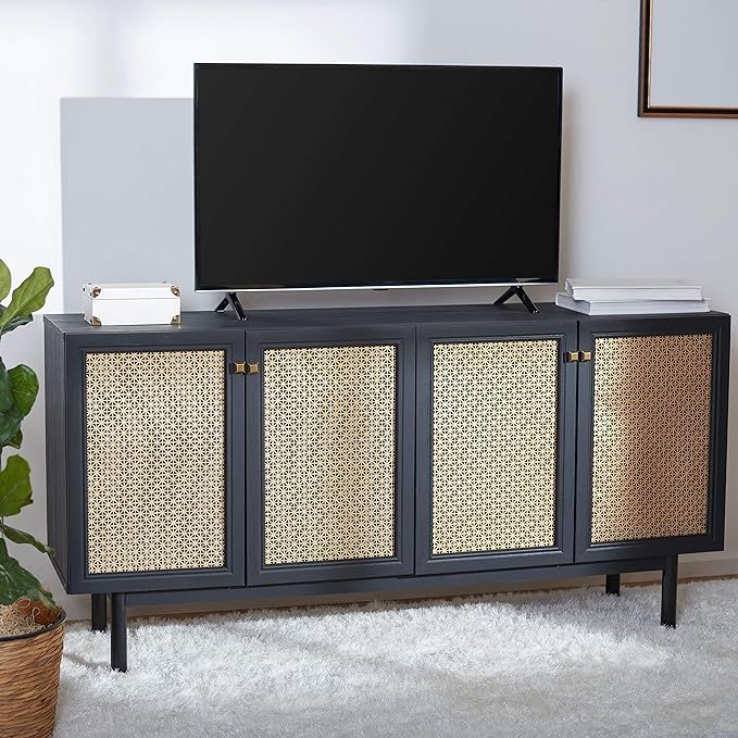 Safavieh Home Collection Piran Black and Gold 4-Door 2-Shelf Media (65-inch Flat Screen) TV Stand | Amazon (US)