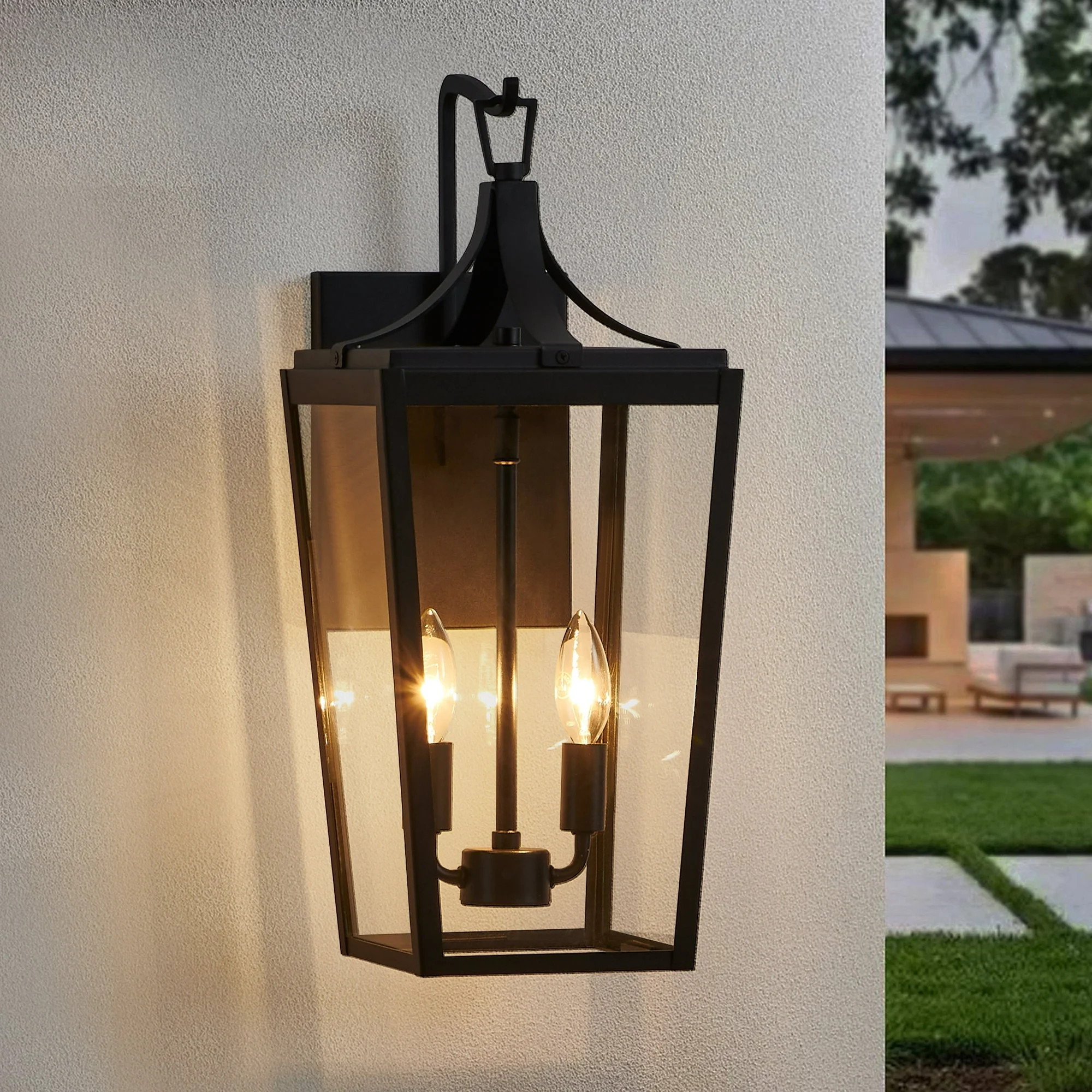 KAWOTI 20 in. 2-Light Sandy Black Hardwired Outdoor Wall Lantern Sconce with Clear Glass | Walmart (US)