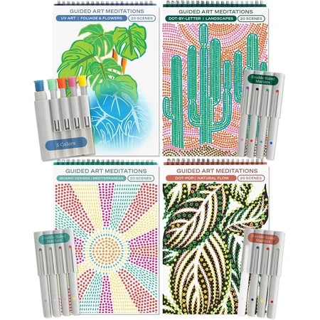 Lifelines FlowArt Activity Pad for Teens, Seniors & Adults, UV, Dot-by-Letter, Mosaic, & Dot-Pop Coloring Books, 4 Pack | Walmart (US)