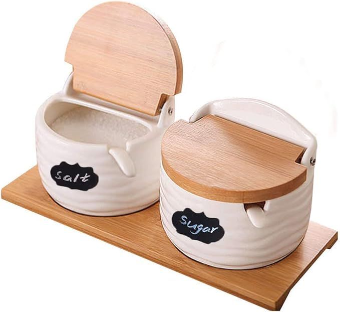 Vermida Sugar Bowl with Lids and Spoons,Ceramic Sugar Jar with Spoon and Tray,Porcelain Sugar Con... | Amazon (US)