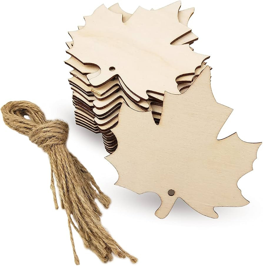 32 Pack Wood Maple Leaf Cutouts Unfinished Wooden Maple Leaf Hanging Ornaments DIY Maple Leaf Cra... | Amazon (US)