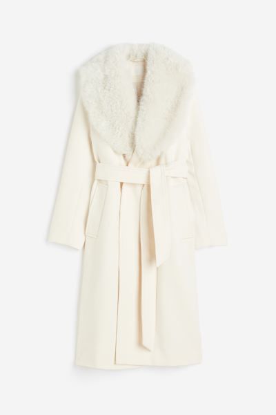 Fluffy-collared coat - Cream - Ladies | H&M GB | H&M (UK, MY, IN, SG, PH, TW, HK)