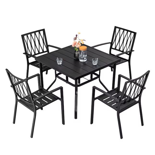 Nuu Garden Black Iron 5-Piece Patio Dining Set with Stackable Chairs and Square Table | Lowe's