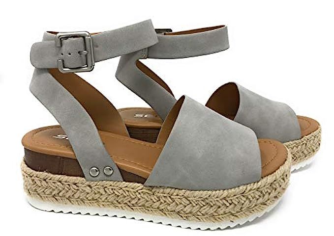 Womens JDTopic2 Casual Espadrilles Trim Rubber Sole Flatform Studded Wedge Buckle Ankle Strap Open T | Amazon (US)