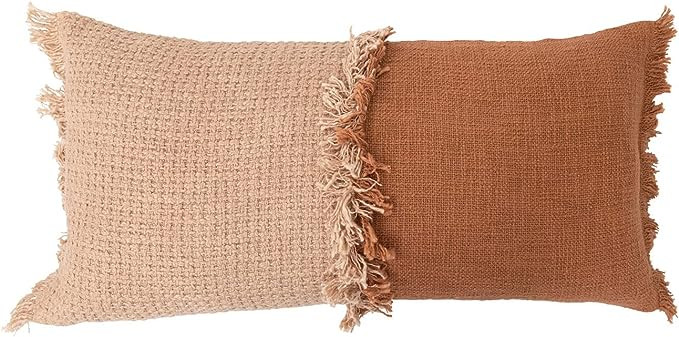 Creative Co-Op Woven Cotton Lumbar Fringe Pillow, 28" L x 14" W x 2" H, Multicolor | Amazon (US)
