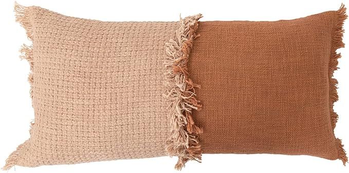 Creative Co-Op Woven Cotton Lumbar Fringe Pillow, 28" L x 14" W x 2" H, Multicolor | Amazon (US)