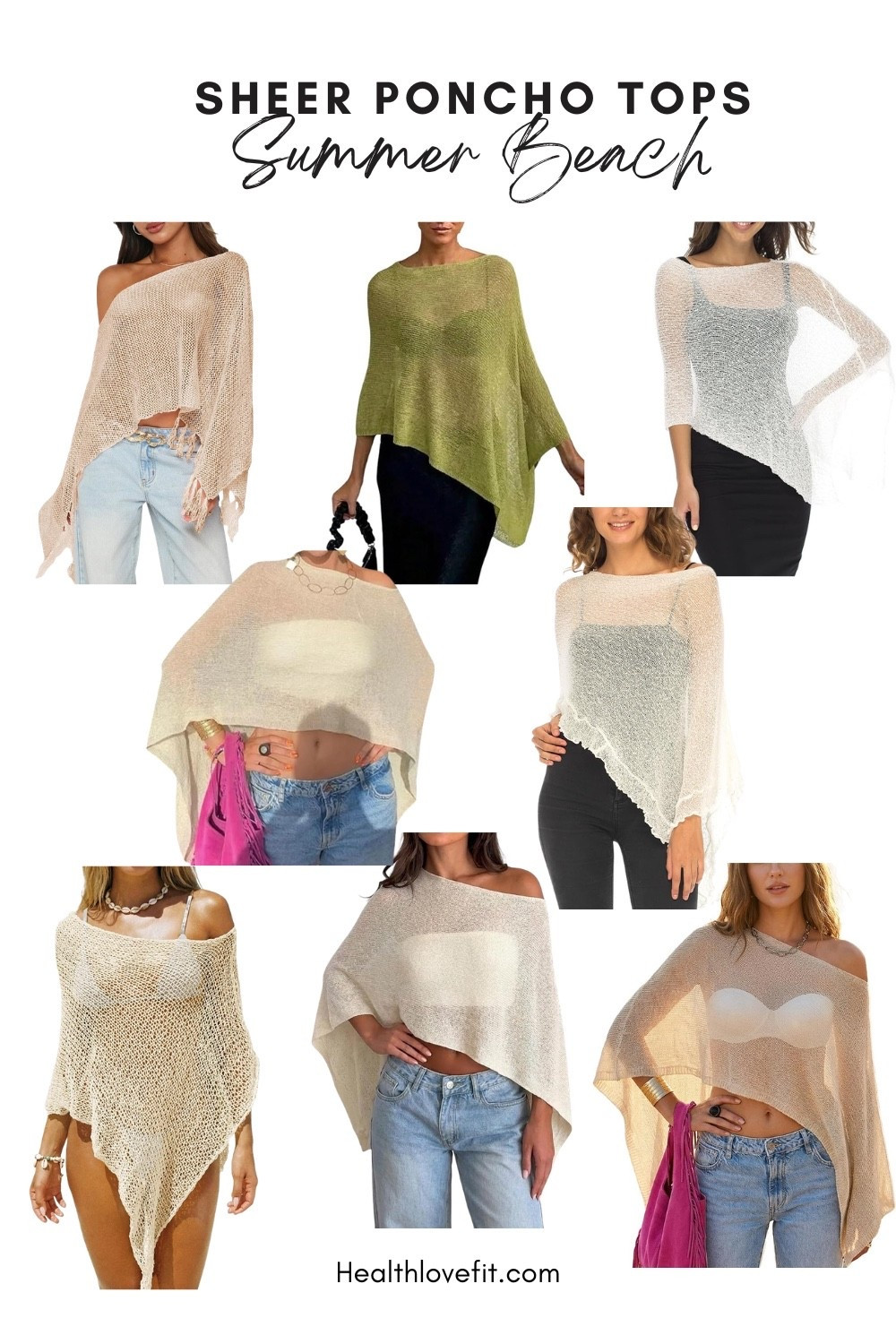 Sheer ponchos are trending for this summer!! I picked mostly neutral white or off white colors, but they all come in way more color options. It’s a cute little cover up for your bathing suit, or it goes with a cute casual outfit. 
It’s giving boho chic! 

Tags: vacation outfit beach, summer tops, summer poncho, beach cover up, beach outfit, summer outfits, knit poncho tops 

#LTKTravel #LTKSeasonal #LTKSwim