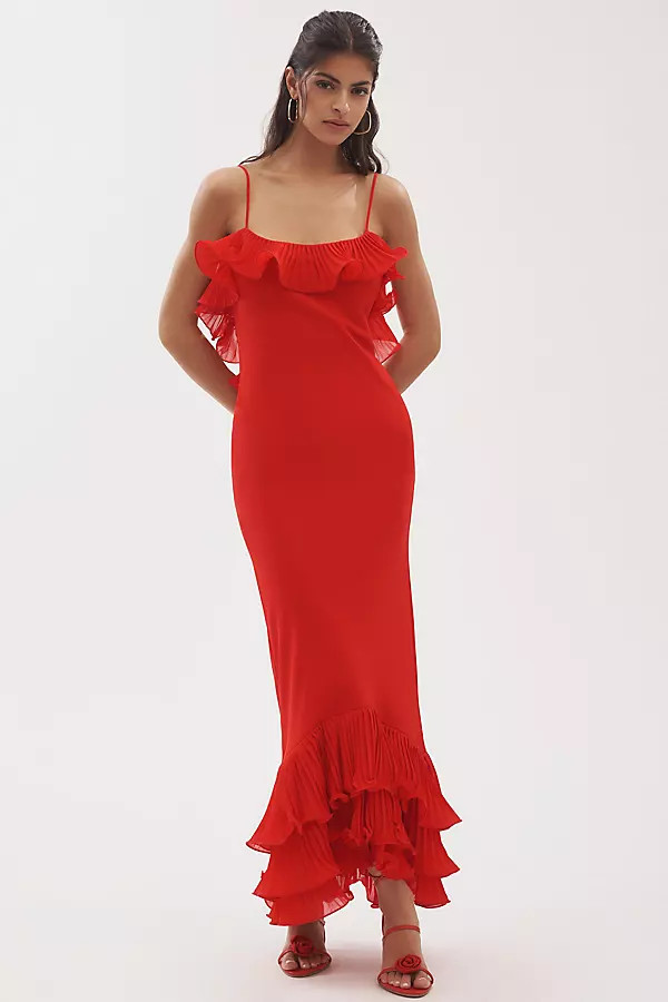 Delina Ruffled Open-Back Maxi Dress | Anthropologie (US)