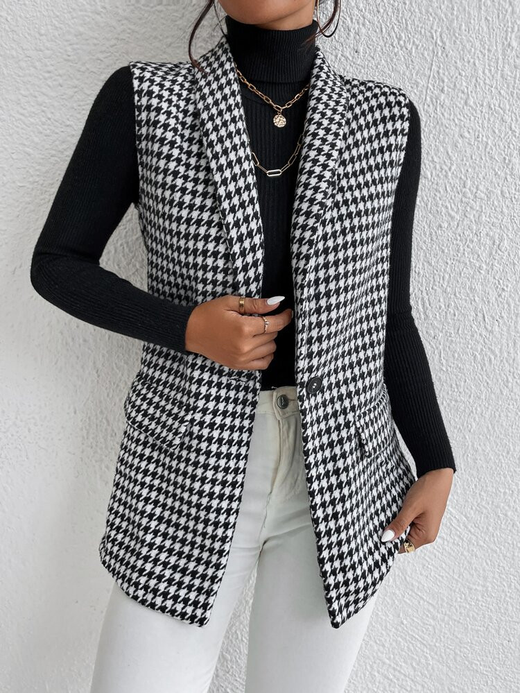 Houndstooth Shawl Collar Blazer Vest | SHEIN